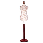 Display Guru Female Uk Size 6/8 Dressmakers Tailors Dummy Mannequin , Brown flower on cream Torso Bust with Red Wood Round Base